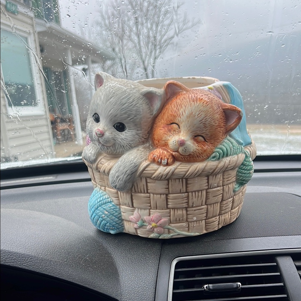 Adorable Cat Basket cookie jar